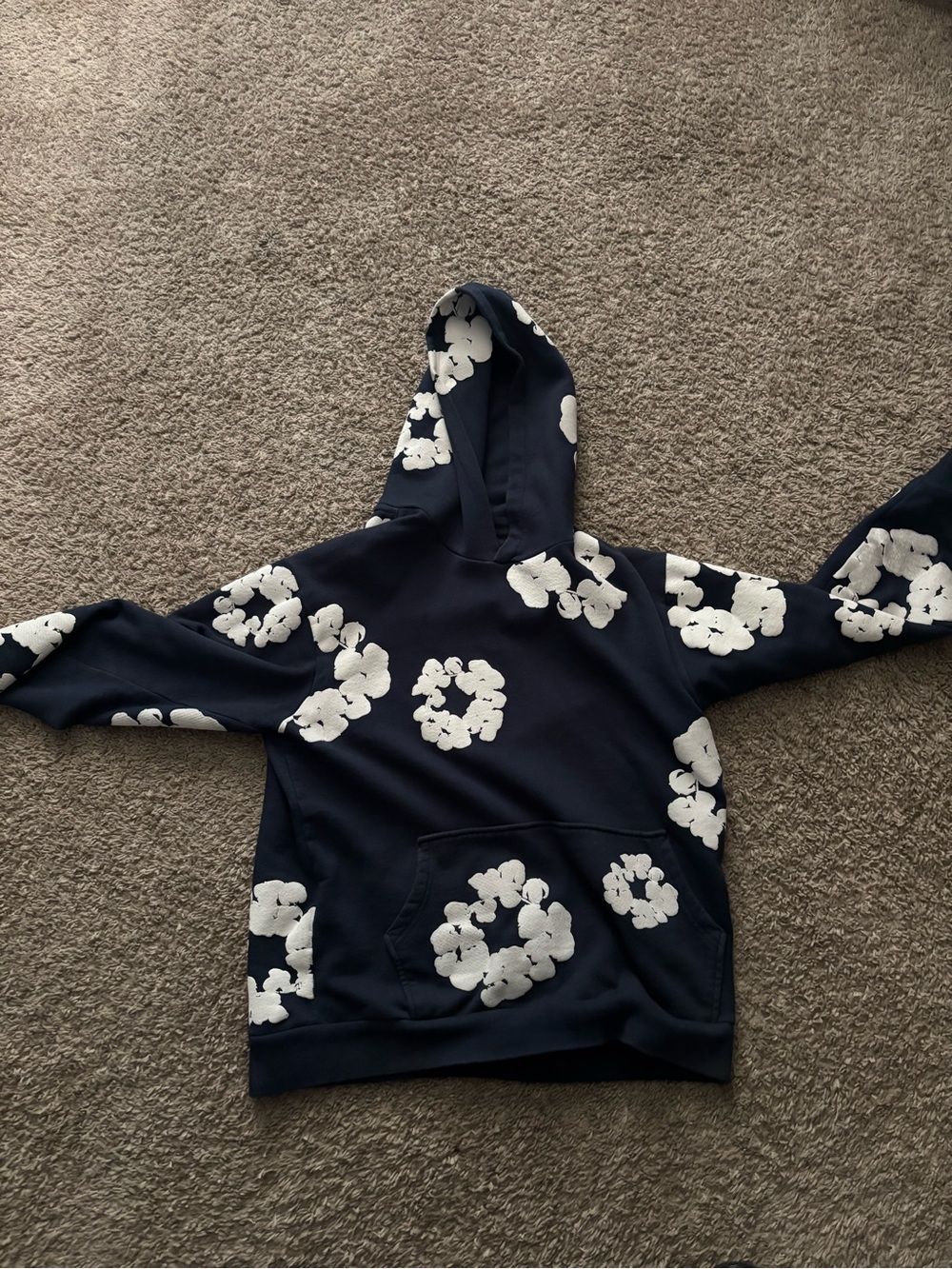 Real navy blue denim tears hoodie bought off stock X